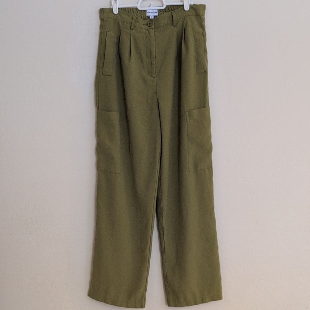 Steve Madden Green Wide Leg Utility Cargo Trouser Pleated Pants - Size M